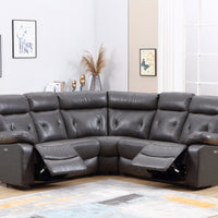 160'' X 38''  X 40'' Modern Dark Gray Leather Sectional With Power Recliners