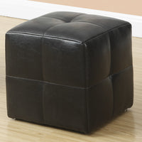 Two 24" Brown Leather, Foam, and Solid Wood Ottomans