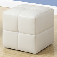Two 24" White Leather, Foam, and Solid Wood Ottomans