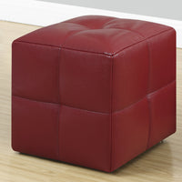 Two 24" Red Leather , Foam, and Solid Wood Ottomans