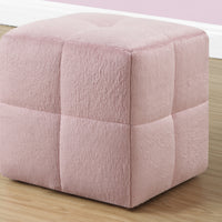 Two 24" Fuzzy Pink Leather, Foam, and Solid Wood Ottomans