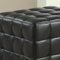 17" Black Leather, Foam, and Solid Wood Ottoman