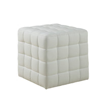 17" White Leather, Foam, and Solid Wood Ottoman