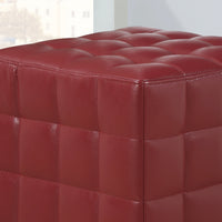 17" Red Leather, Foam, and Solid Wood Ottoman