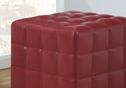 17" Red Leather, Foam, and Solid Wood Ottoman