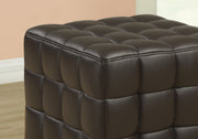 17" Dark Brown Leather, Foam, and Solid Wood Ottoman