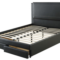 Pine Wood- Bonded Leather Queen Size Bed In Black