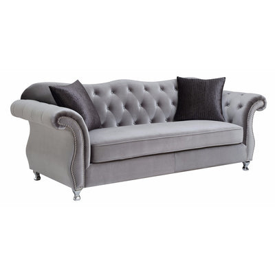 Sofa With Crystal Button Tufting, Silver