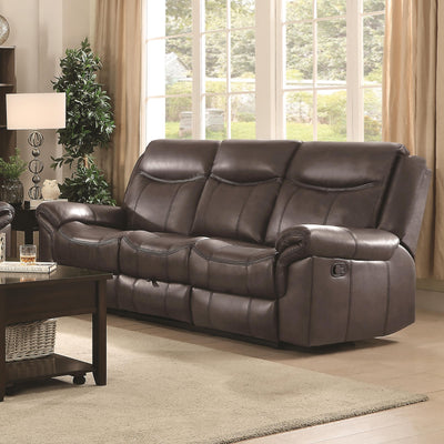 Motion Sofa With Pillow Arms And Outlet, Brown