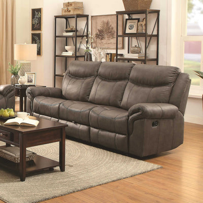 Motion Sofa With Pillow Arms And Outlet, Grey