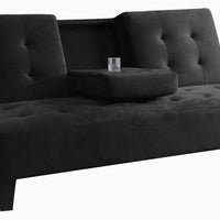 Tufted Futon Sofa Bed with DropDown Cup Holder In Black