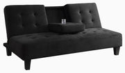 Tufted Futon Sofa Bed with DropDown Cup Holder In Black
