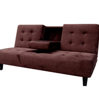 Tufted Futon Sofa Bed with DropDown Cup Holder In Brown