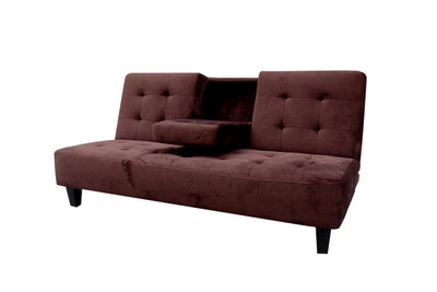 Tufted Futon Sofa Bed with DropDown Cup Holder In Brown