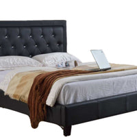 California King Size Platform Bed with Diamond Tufted Headboard, Black