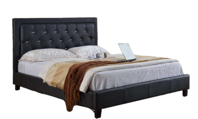 California King Size Platform Bed with Diamond Tufted Headboard, Black