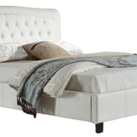 California King Size Platform Bed With Button Tufted Headboard, White