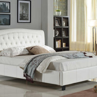 California King Size Platform Bed With Button Tufted Headboard, White