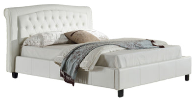 California King Size Platform Bed With Button Tufted Headboard, White