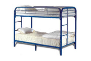 Metal Based Twin Over Twin Bunk Bed With Side Ladders, Blue