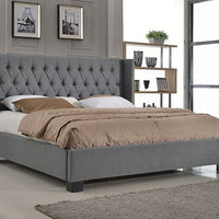 California King Platform Bed with Button Tufted Footboard, Gray