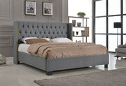 Queen Size Platform Bed with Button Tufted Footboard, Gray