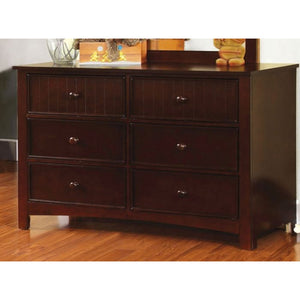 6 Drawer Transitional Dresser, Dark Walnut Brown