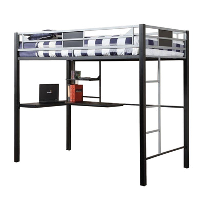 Full Size Loft Bed With Workstation And Side Ladders, Silver, Black