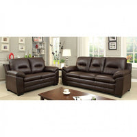 Sofa In Leatherette With Tufted Back, Brown