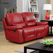 Leatherette Upholstered Contemporary Recliner Love Seat With Contrast Stitching, Red