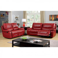 Leatherette Upholstered Contemporary Recliner Sofa With Contrast Stitching, Red