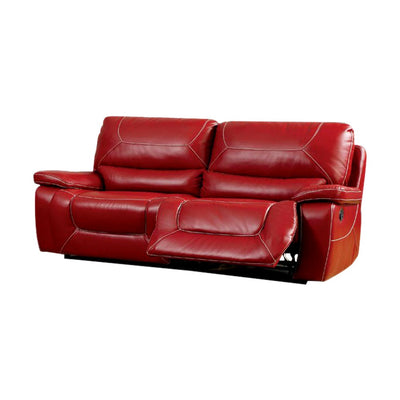 Leatherette Upholstered Contemporary Recliner Sofa With Contrast Stitching, Red