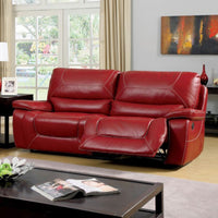 Leatherette Upholstered Contemporary Recliner Sofa With Contrast Stitching, Red