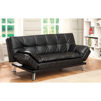 Leatherette Upholstered Contemporary Futon Sofa With Tufted Design, Black