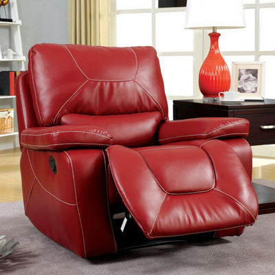 Leatherette Upholstered Contemporary Glider Recliner With Contrast Stitching, Red