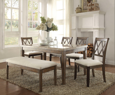 Amicable Dining Table With Marble Top, Brown and White