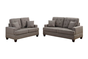 Polyfiber 2 Piece Sofa Set With Plush Cushion, Gray