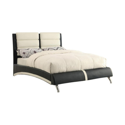 Wooden Full Bed With Tufted White Pu Head Board, Gray