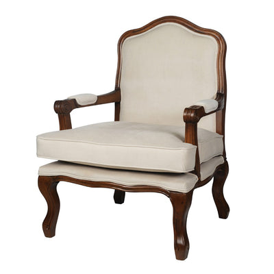 Rubber Wood Accent Chair With Polyester Seat and Back, Brown & Cream