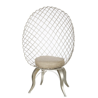 Round Netted Back Metal Accent Chair, Silver