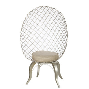Round Netted Back Metal Accent Chair, Silver