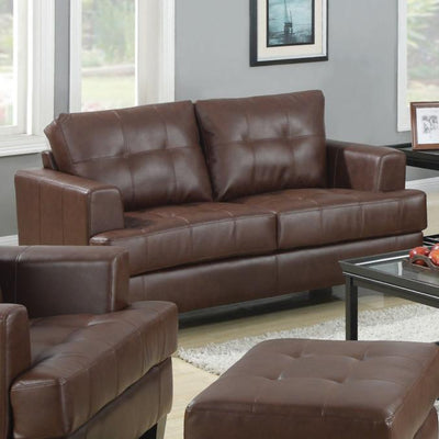 Contemporary Wood & Leatherette Loveseat With Cushioned Seating, Brown