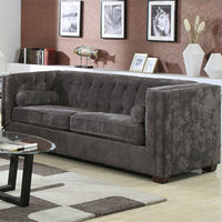 Transitional Chenille Fabric & Wood Sofa With Lumbar Pillows, Gray