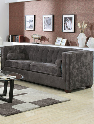 Transitional Chenille Fabric & Wood Sofa With Lumbar Pillows, Gray