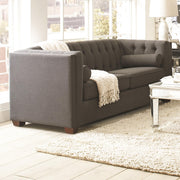 Transitional Linen Like Fabric & Wood Sofa With Lumbar Pillows, Gray