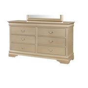 Wooden Six Drawer Dresser with Bail Handles, Champagne Gold