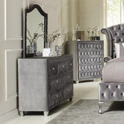 Fabric Upholstered Dresser with ButtonTufting, Gray