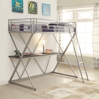 Metal Twin Size Workstation Loft Bunk Bed, Silver