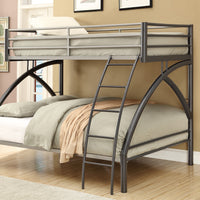 Contemporary Style Metal Twin over Full Bunk Bed , Gunmetal Gray
