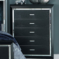 Mirror Accented Wooden Chest With 5 Drawers, Black